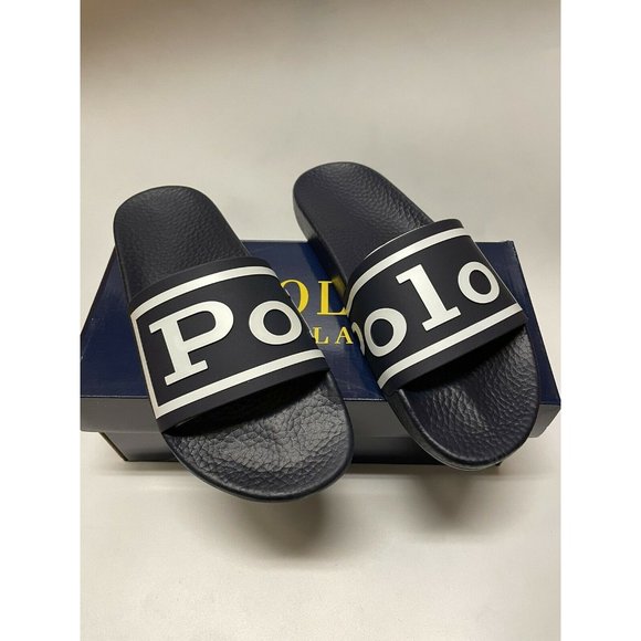 Polo Ralph Lauren Men's Big Logo Slides Sandals Navy Blue - Picture 1 of 6